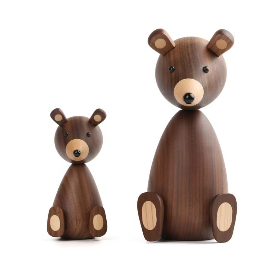 Sculpture Tabletop Statue Wooden Bear Statue Sculpture Home Decoration Accessories Living Room Accessories Wooden Crafts Figurines Children's Toys Birthday Gifts