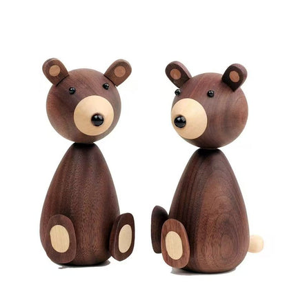 Sculpture Tabletop Statue Wooden Bear Statue Sculpture Home Decoration Accessories Living Room Accessories Wooden Crafts Figurines Children's Toys Birthday Gifts