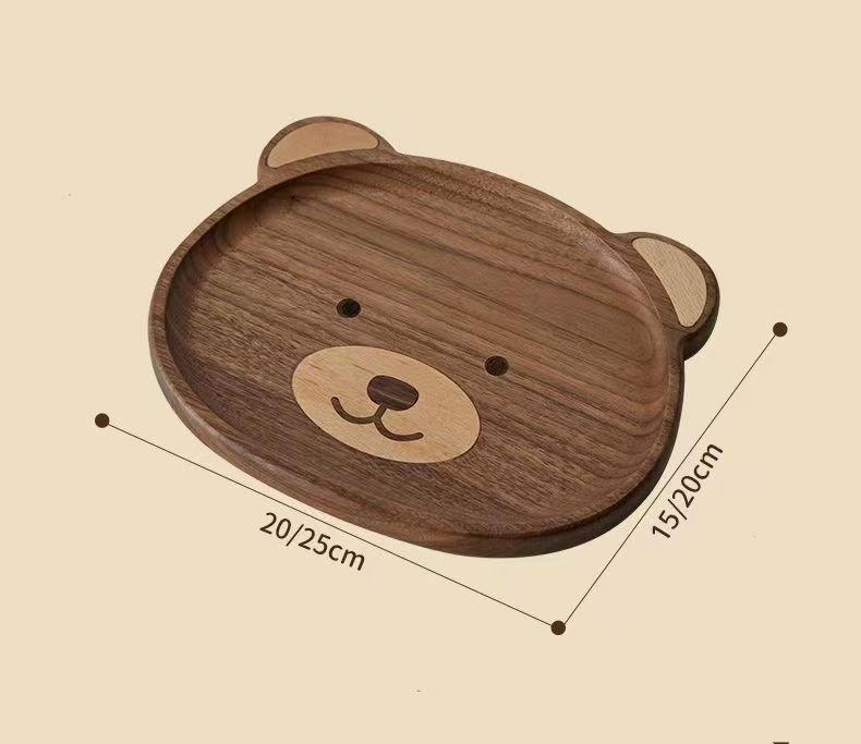 Wood Serving Tray Plates for Meal Salad Snack Bread, Ebony Wood Oval Bear DesignWood with Black Resin Charcuterie Cheese Boards for Picnic Breakfast Launch Dinner, 10 Inch