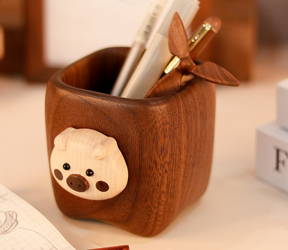 Handmade Wooden Cute Pig Pen Holder, Cute Pen Holder, Desk Organizer and Accessories, Piglet Pen Holder, Desk Cute Pen Holder, Unique Pen Holder, Baby Pencil Case