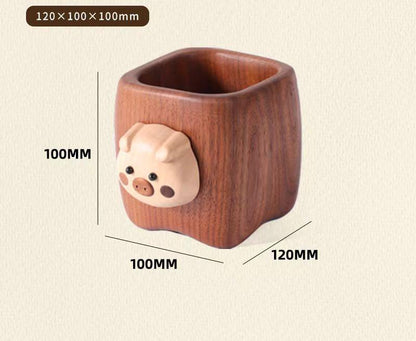 Handmade Wooden Cute Pig Pen Holder, Cute Pen Holder, Desk Organizer and Accessories, Piglet Pen Holder, Desk Cute Pen Holder, Unique Pen Holder, Baby Pencil Case