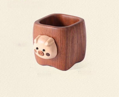 Handmade Wooden Cute Pig Pen Holder, Cute Pen Holder, Desk Organizer and Accessories, Piglet Pen Holder, Desk Cute Pen Holder, Unique Pen Holder, Baby Pencil Case