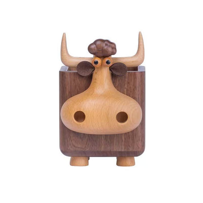 Personalized pen holder Wooden cow decorative desktop decoration Creative pen bucket for office use