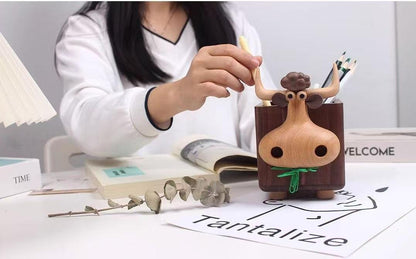 Personalized pen holder Wooden cow decorative desktop decoration Creative pen bucket for office use