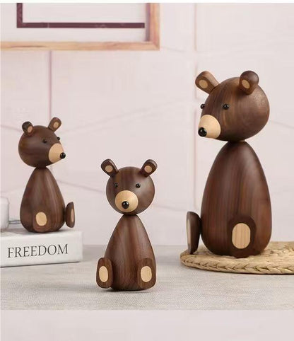 Sculpture Tabletop Statue Wooden Bear Statue Sculpture Home Decoration Accessories Living Room Accessories Wooden Crafts Figurines Children's Toys Birthday Gifts