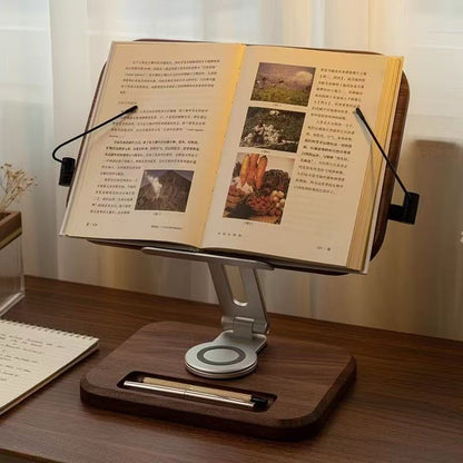 360° Rotating Adjustable Book Stand – Foldable, Multi-Angle Holder with Page Clips