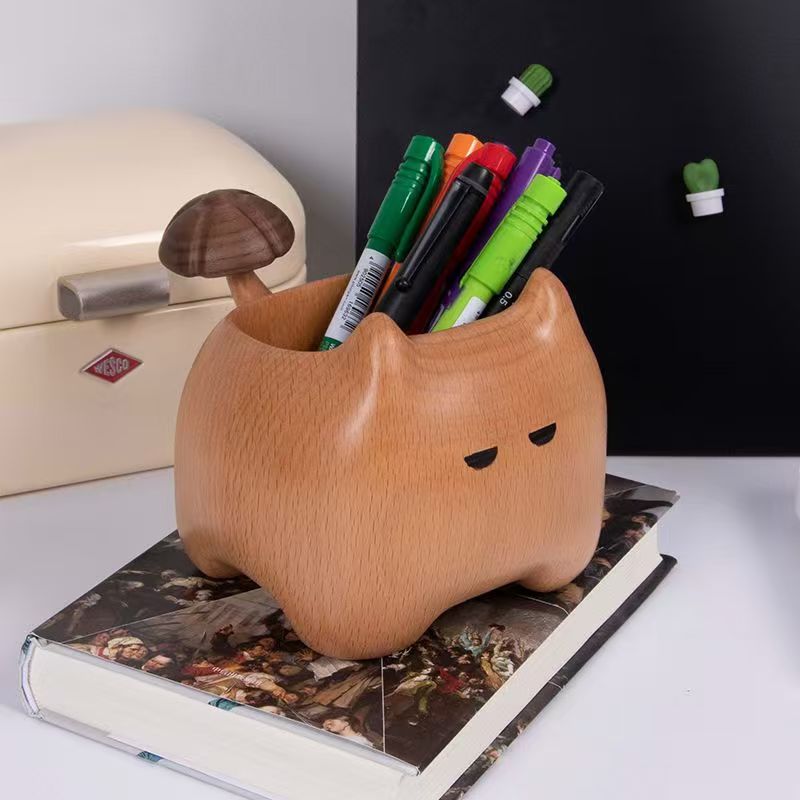 Handmade Wooden Cat Pen Holder, Cute Pen Holder, Desk Organizer and Accessories, Cat Pen Holder, Desk Cute Pen Holder, Unique Pen Holder, Girl's Pencil Case