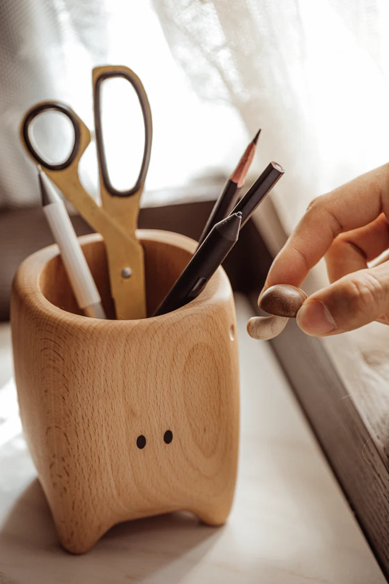 Handcrafted Wooden Mushroom Pen Holder, Cute Pen Holder, Desk Organizer and Accessories, Mushroom Pen Holder, Cute Desk Pen Holder, Unique Pen Holder, Girl's Pencil Case