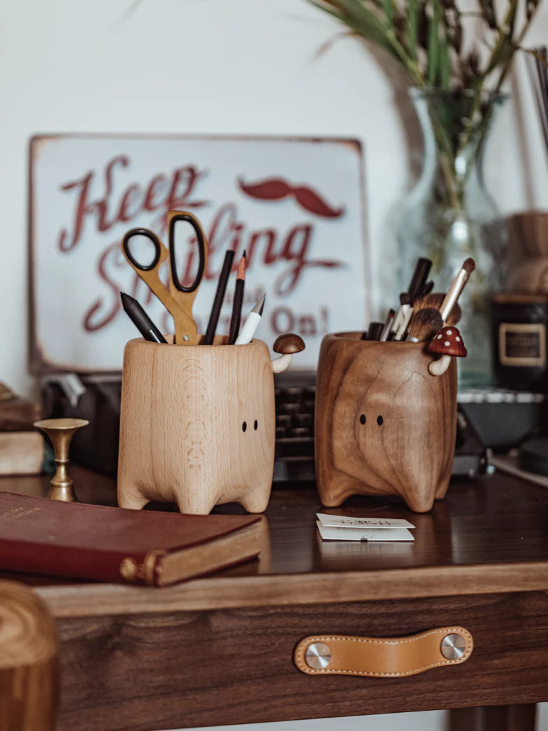 Handcrafted Wooden Mushroom Pen Holder, Cute Pen Holder, Desk Organizer and Accessories, Mushroom Pen Holder, Cute Desk Pen Holder, Unique Pen Holder, Girl's Pencil Case