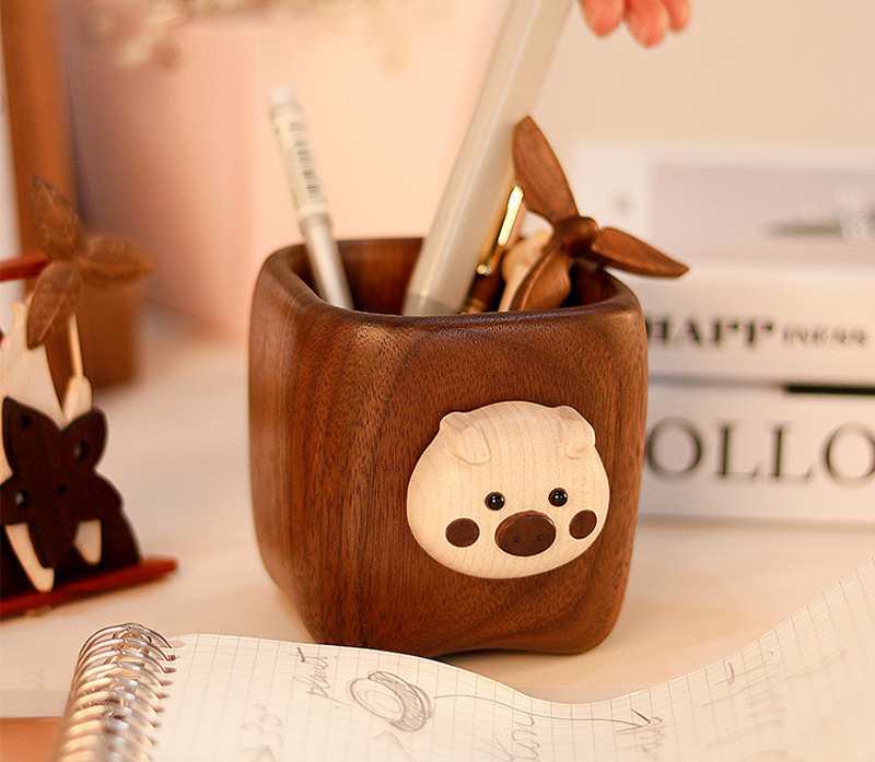 Handmade Wooden Cute Pig Pen Holder, Cute Pen Holder, Desk Organizer and Accessories, Piglet Pen Holder, Desk Cute Pen Holder, Unique Pen Holder, Baby Pencil Case