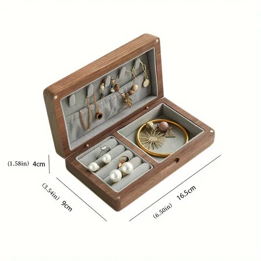 Small Wooden Jewelry Box, Vintage Delicate Walnut Wood Jewelry Case, Ideal Gift for Women Protable Travel Jewelry Organizer.